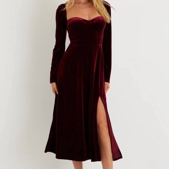 Lulus Dresses & Skirts - Lulus Precious Impression Burgundy Velvet Bustier Midi Dress Red - Size XL